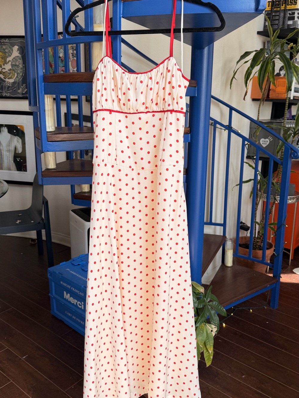 Cream Slip Dress with Red Polka Dots
